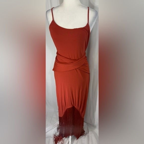 VICI Khloe Fringe Maxi Dress Rust Red Size M - Picture 2 of 13